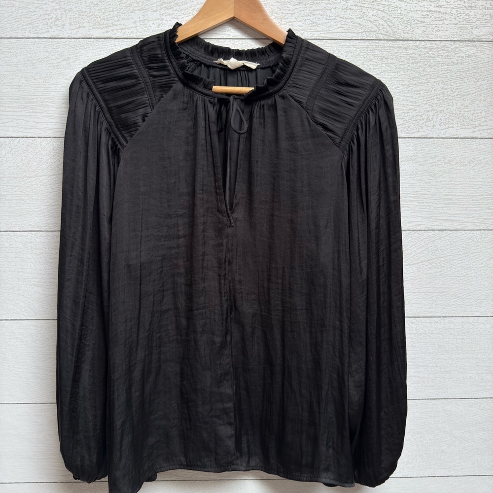 Grade & Gather | Satin Black Pleated Shoulder Blouse – Romantic Boho | Size S - Picture 9 of 10